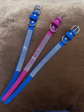 1 Pink/2 Blue Rhinestone dog collars Brand New.